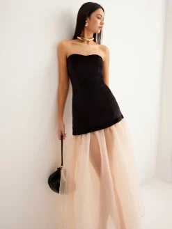 Sale Velvet Panel Mesh Tube Dress Black Dresses|Cocktail & Party Dresses