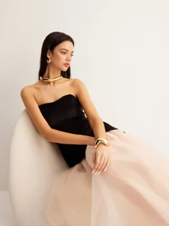 Sale Velvet Panel Mesh Tube Dress Black Dresses|Cocktail & Party Dresses