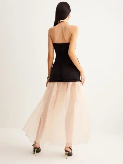 Sale Velvet Panel Mesh Tube Dress Black Dresses|Cocktail & Party Dresses