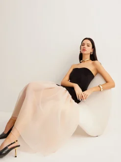 Sale Velvet Panel Mesh Tube Dress Black Dresses|Cocktail & Party Dresses