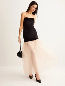 Sale Velvet Panel Mesh Tube Dress Black Dresses|Cocktail & Party Dresses