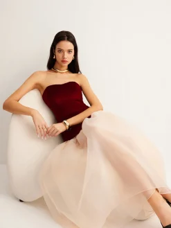 Sale Velvet Panel Mesh Tube Dress Black Dresses|Cocktail & Party Dresses