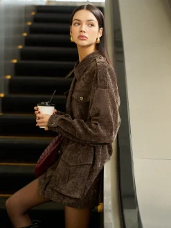 Sale Velvet Pleated Cargo Polo Jacket Outerwear|Jackets