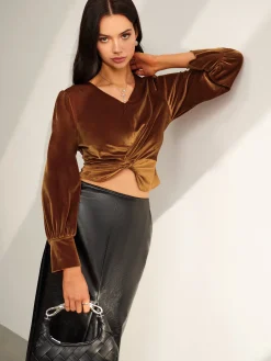 Clearance Velvet Pleated Slim Blouse Blouses & Shirts|Tops