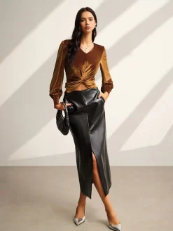 Clearance Velvet Pleated Slim Blouse Blouses & Shirts|Tops