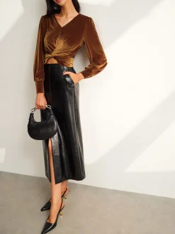 Clearance Velvet Pleated Slim Blouse Blouses & Shirts|Tops