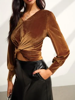 Clearance Velvet Pleated Slim Blouse Blouses & Shirts|Tops