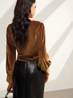 Clearance Velvet Pleated Slim Blouse Blouses & Shirts|Tops