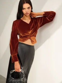 Sale Velvet Pleated Slim Blouse Blouses & Shirts|Tops