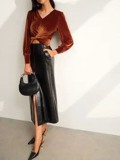 Sale Velvet Pleated Slim Blouse Blouses & Shirts|Tops