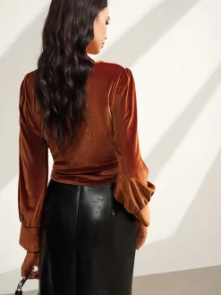 Sale Velvet Pleated Slim Blouse Blouses & Shirts|Tops