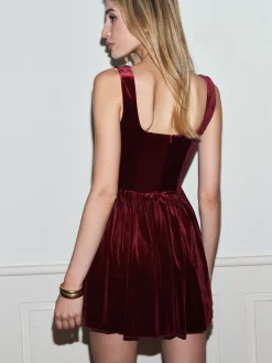 Hot Velvet  Pleated Strappy Short Dress Cocktail & Party Dresses|Short Dresses