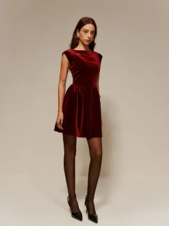 Best Velvet Pleated Tank Short Dress Cocktail & Party Dresses|Short Dresses