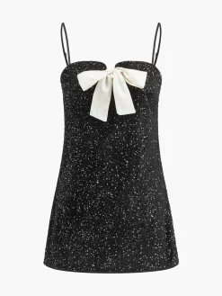 Clearance Velvet Sequins Bow Cami Dress Black Dresses|Cocktail & Party Dresses