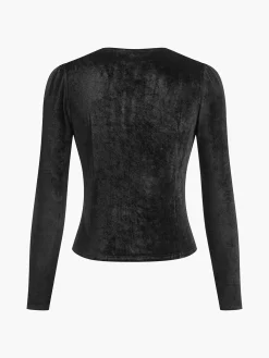 Outlet Velvet Split Button Top T-shirts|Tops