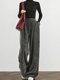 Outlet Velvet Wide-Leg Pants Pants|Bottoms
