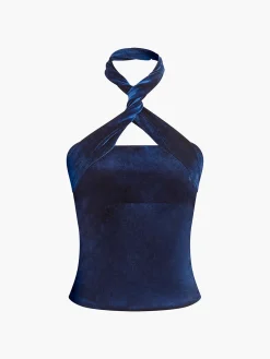 Discount Velvet Zipper Halter Top Tank Tops & Camis|Tops