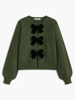 Velvet-Bow Lantern Sleeve Sweater Sweater Tops|Sweaters & Cardigans