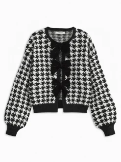 Velvet-Bow Lantern Sleeve Sweater Sweater Tops|Sweaters & Cardigans