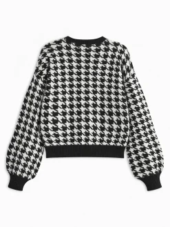 Velvet-Bow Lantern Sleeve Sweater Sweater Tops|Sweaters & Cardigans