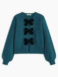 Velvet-Bow Lantern Sleeve Sweater Sweater Tops|Sweaters & Cardigans