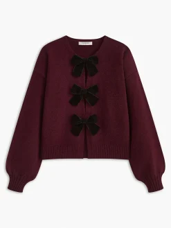 Velvet-Bow Lantern Sleeve Sweater Sweater Tops|Sweaters & Cardigans
