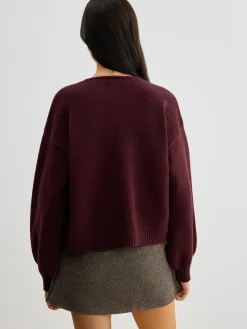 Velvet-Bow Lantern Sleeve Sweater Sweater Tops|Sweaters & Cardigans