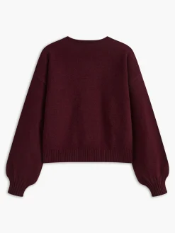 Velvet-Bow Lantern Sleeve Sweater Sweater Tops|Sweaters & Cardigans