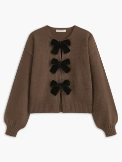 Velvet-Bow Lantern Sleeve Sweater Sweater Tops|Sweaters & Cardigans
