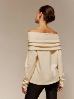 Sale Velvet-Bow Off-Shoulder Ruched Sweater Sweater Tops|Sweaters & Cardigans