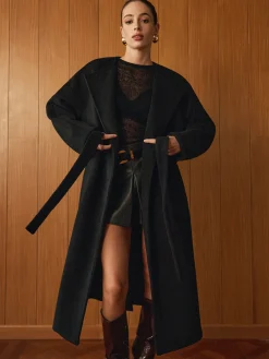 Outlet Versatile Belted Warm Coat With Scarf Outerwear|Coats