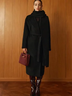 Outlet Versatile Belted Warm Coat With Scarf Outerwear|Coats