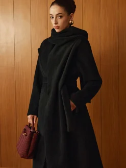 Outlet Versatile Belted Warm Coat With Scarf Outerwear|Coats