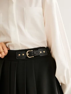 Online Versatile Buckle-Belt Pleated Skirt Bottoms