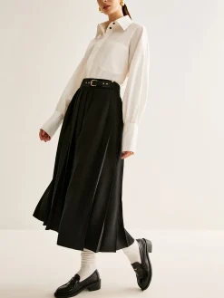 Online Versatile Buckle-Belt Pleated Skirt Bottoms