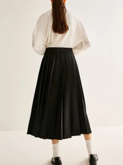 Online Versatile Buckle-Belt Pleated Skirt Bottoms