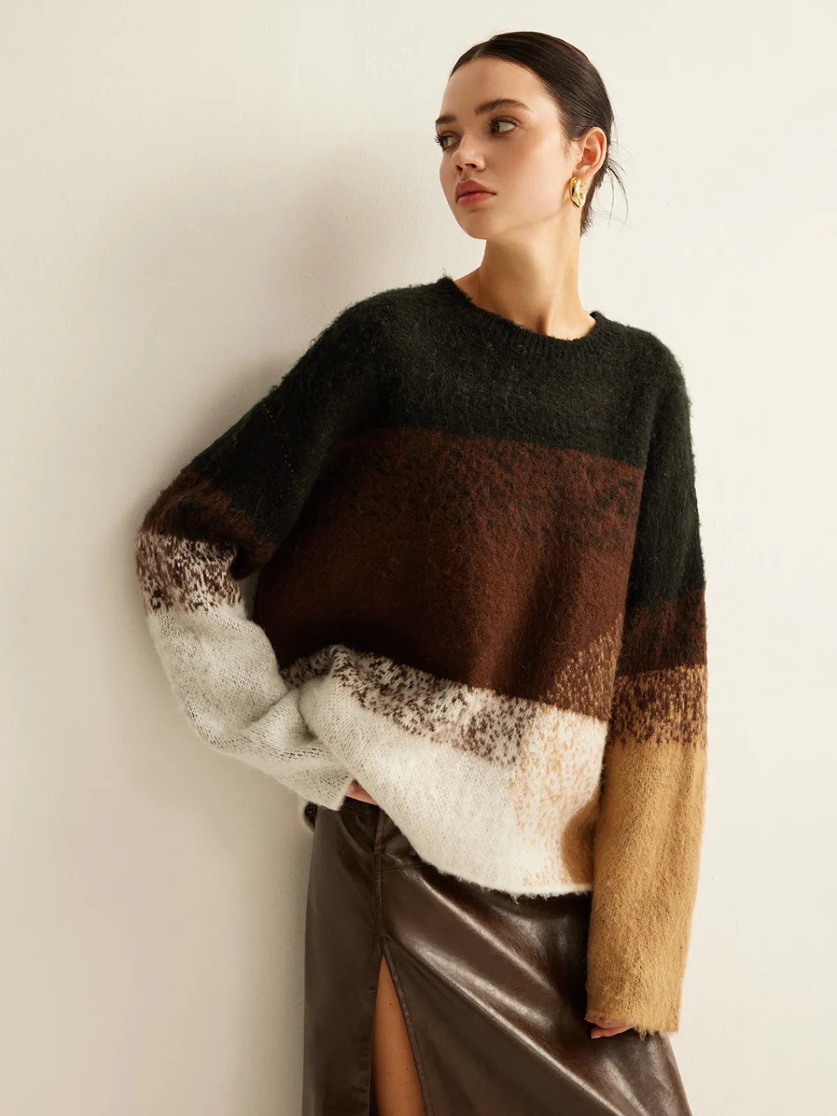 Discount Versatile Color Block Loose Sweater Sweater Tops|Sweaters & Cardigans