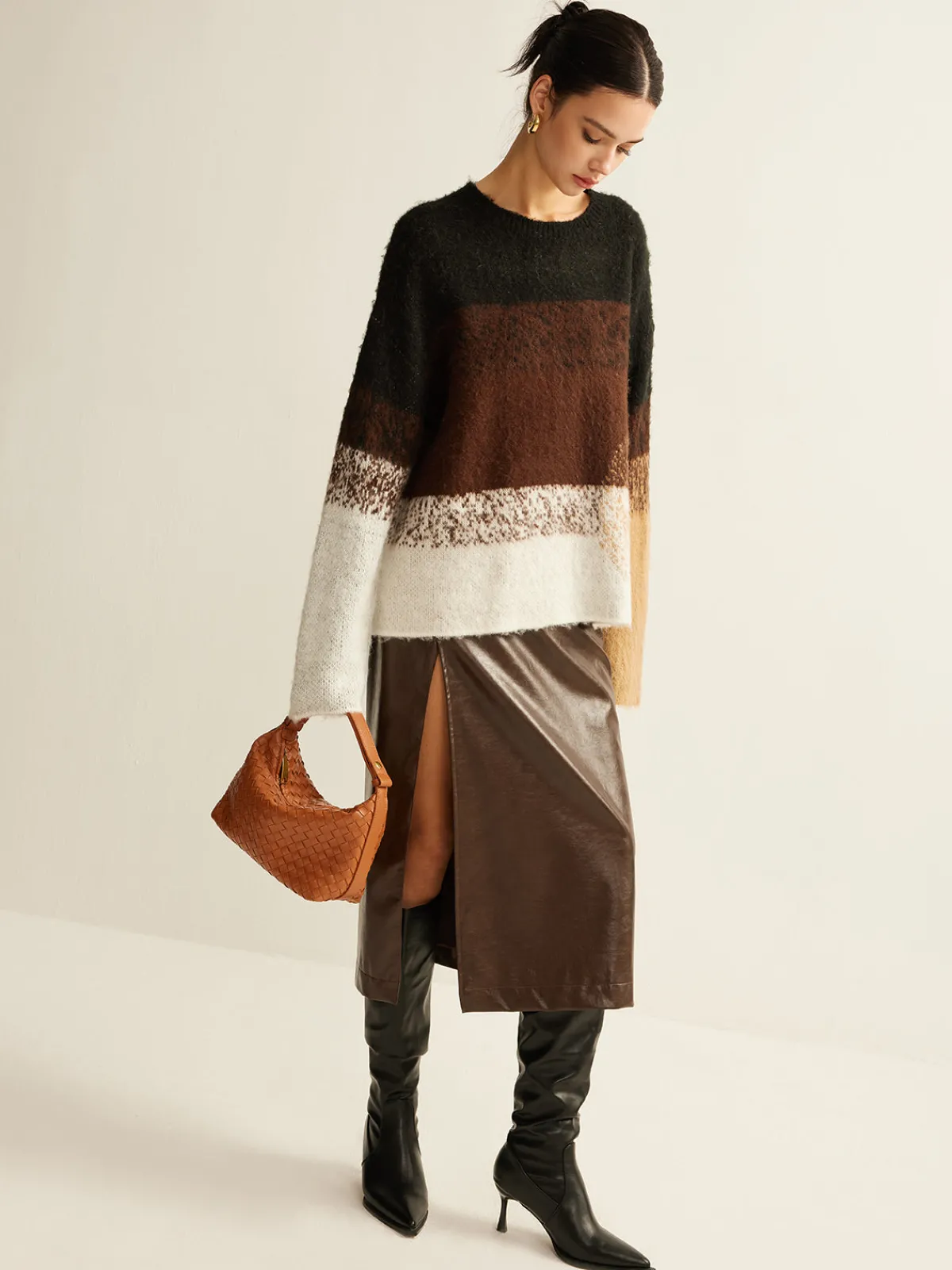 Discount Versatile Color Block Loose Sweater Sweater Tops|Sweaters & Cardigans
