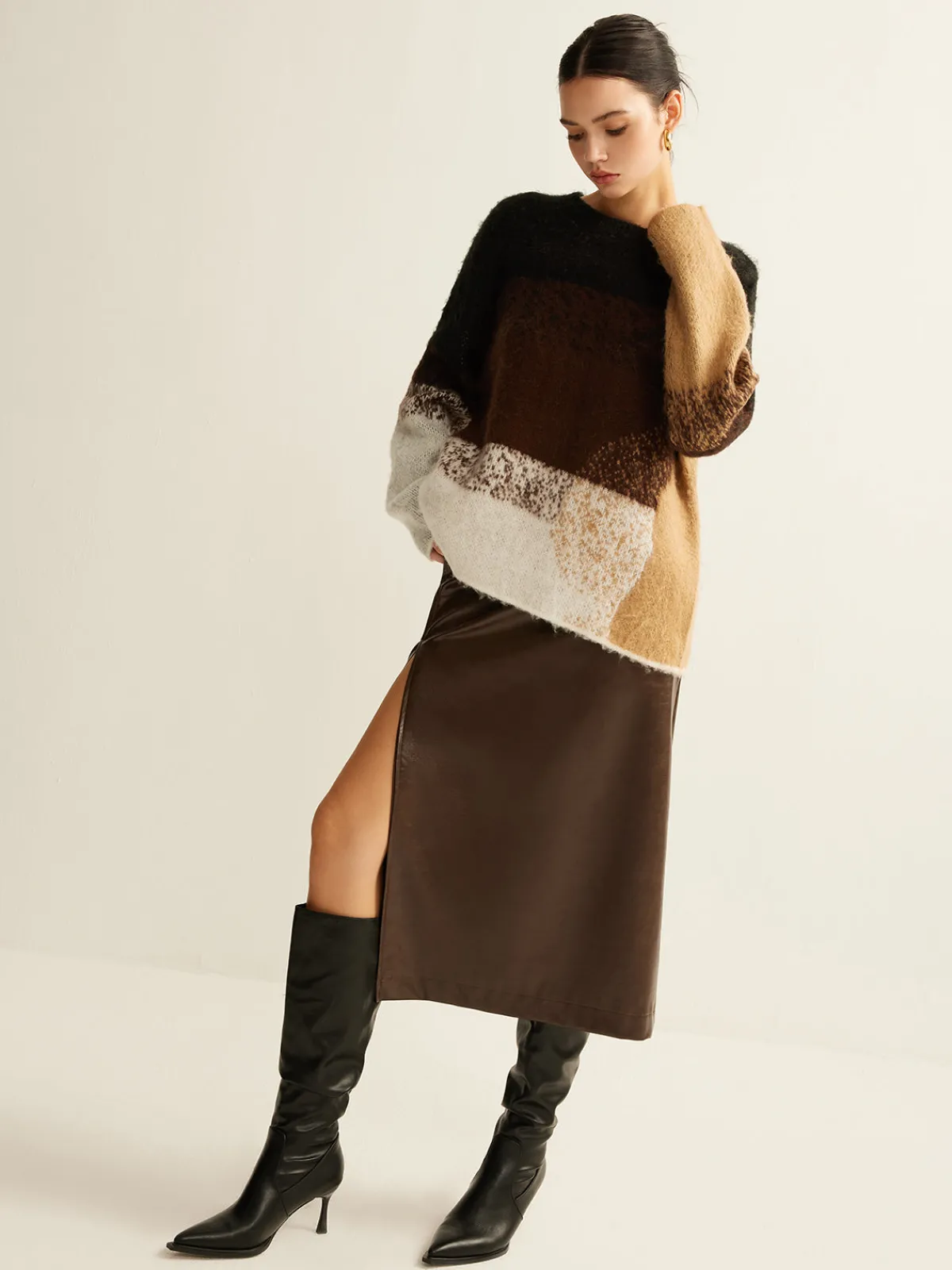Discount Versatile Color Block Loose Sweater Sweater Tops|Sweaters & Cardigans