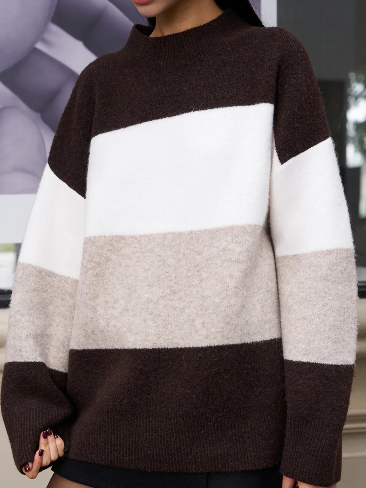 New Versatile Color Block Pullover Sweater Sweater Tops|Sweaters & Cardigans