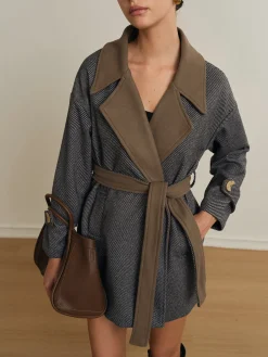 Discount Versatile Contrast Collar Belted Wool Coat Outerwear|Coats