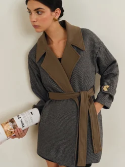 Discount Versatile Contrast Collar Belted Wool Coat Outerwear|Coats