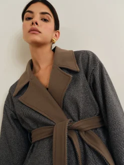 Discount Versatile Contrast Collar Belted Wool Coat Outerwear|Coats