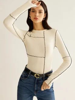 New Versatile Contrast Piping Jersey Blouse Blouses & Shirts|Tops