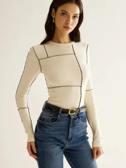 New Versatile Contrast Piping Jersey Blouse Blouses & Shirts|Tops