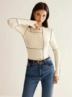 New Versatile Contrast Piping Jersey Blouse Blouses & Shirts|Tops