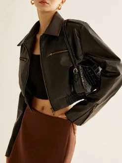 New Versatile Crop Faux Leather Jacket Outerwear|Crop Tops