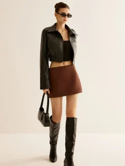 New Versatile Crop Faux Leather Jacket Outerwear|Crop Tops