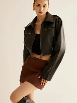New Versatile Crop Faux Leather Jacket Outerwear|Crop Tops