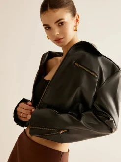 New Versatile Crop Faux Leather Jacket Outerwear|Crop Tops